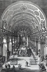 La veglia funebre di Alexander Sobieski nella Chiesa dei Cappuccini, Roma, inciso da Francesco Faraone Aquila, 1714